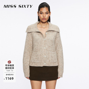 外搭花式 Sixty针织外套女翻领杂色开衫 Miss 纱毛衣 保暖羊驼毛