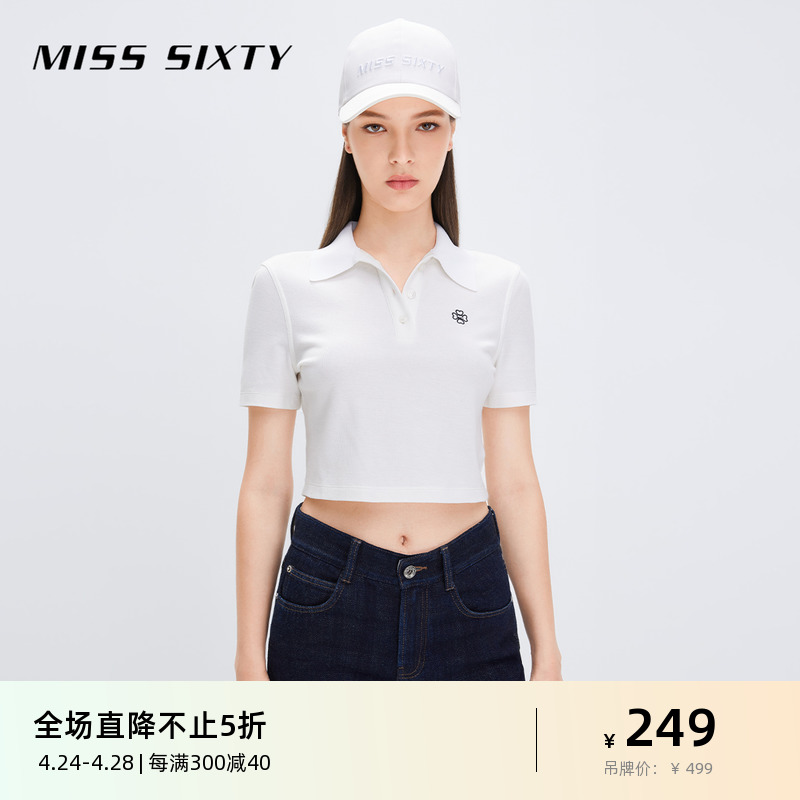 Miss SixtyT恤女纯棉气质优雅Polo领短袖四叶草正肩短