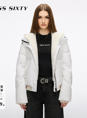 【保暖90鸭绒】Miss Sixty25冬季厚款羽绒外套女拼接毛织帽叠穿感