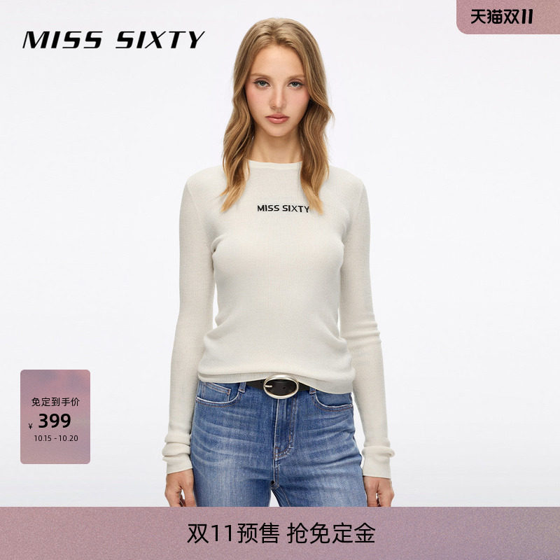 【免定金】Miss Sixty26秋季针织衫圆领修身羊毛桑蚕丝混纺徽标