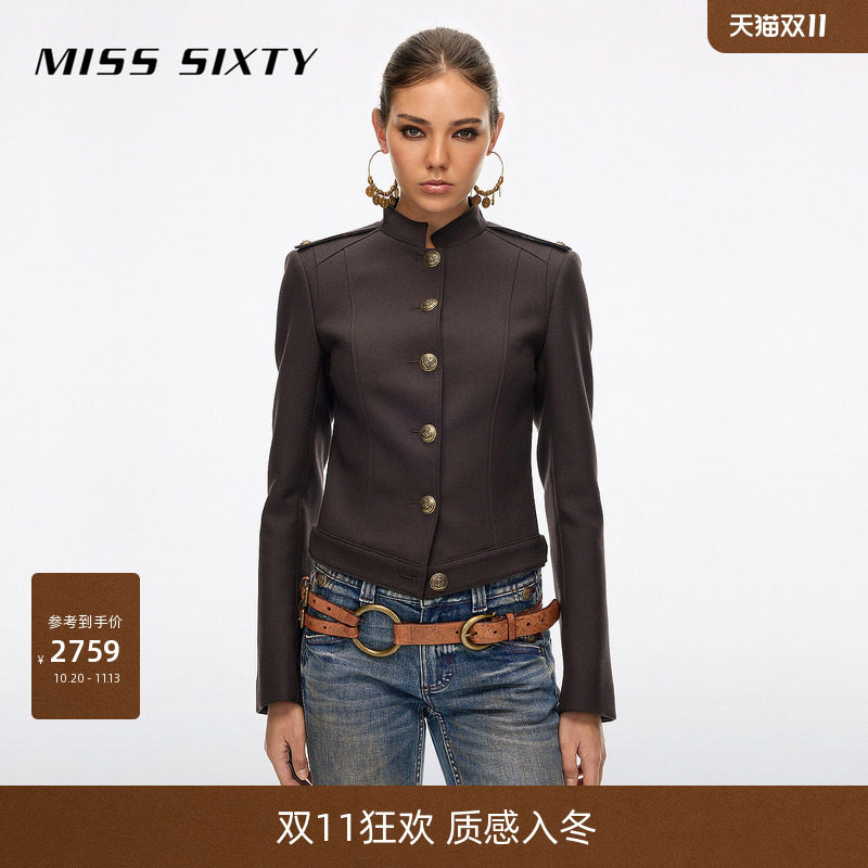 Miss Sixty2026秋季新款西装外套女立领单排扣短款羊毛