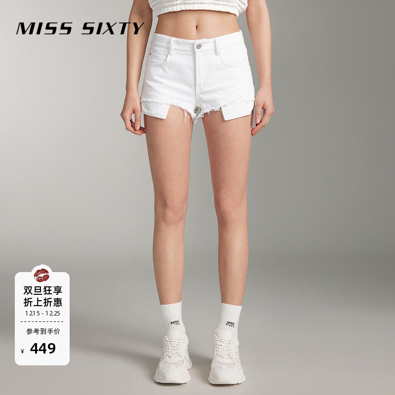 MissSixty复古磨破拉须牛仔短裤