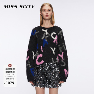 女撞色字母彩点慵懒花式 针织衫 纱毛衣 Sixty冬季 Miss