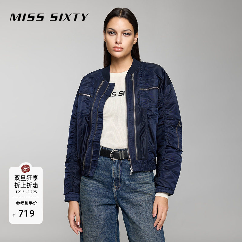 Miss Sixty夹棉外套女拉链棒球服夹克美式街头复古运动风短