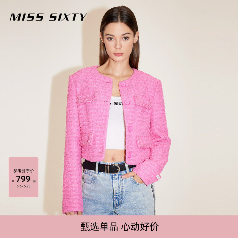Miss Sixty花呢外套圆领法式甜美小香风短款外搭静奢风气质