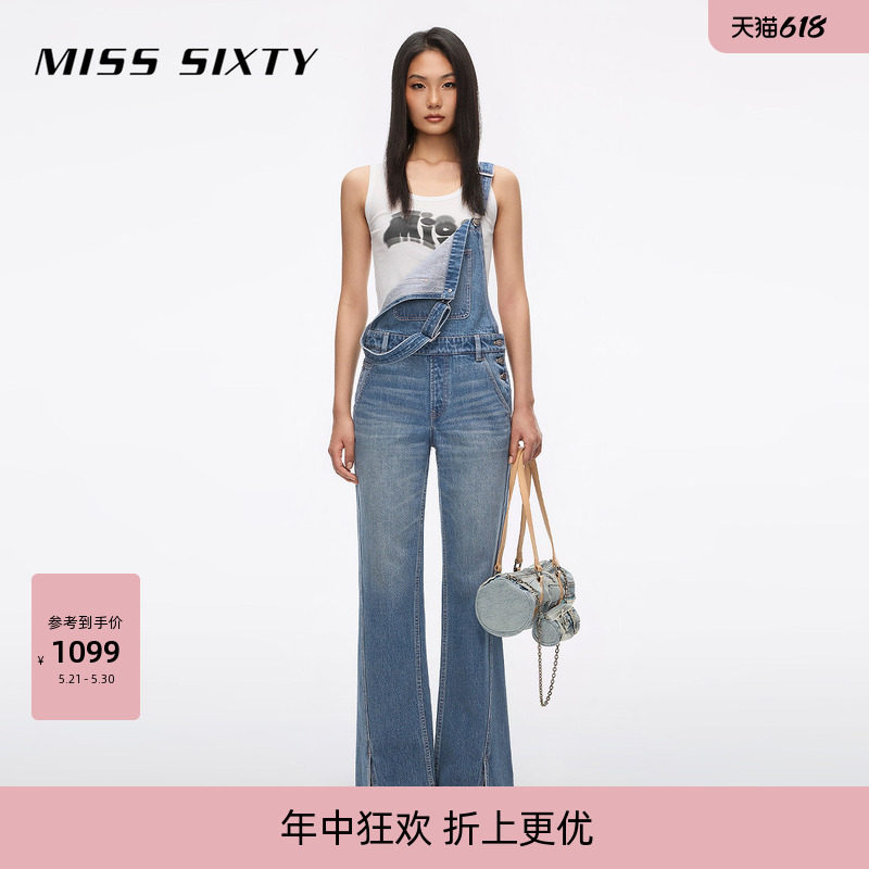 Miss Sixty2026夏季新款牛仔连体裤女一体式前开衩直筒