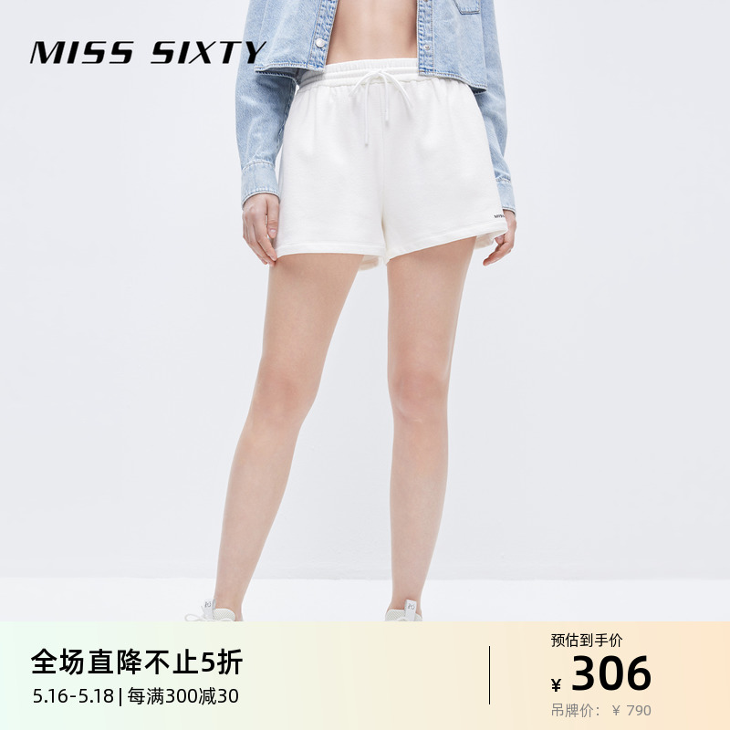 Miss Sixty时尚休闲裤通勤针织短裤女宽松高腰直筒裤运动风