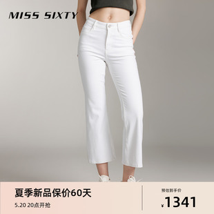 新款 女白色九分高弹显瘦微喇裤 含桑蚕丝牛仔裤 Miss Sixty2024夏季