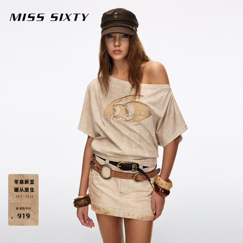 MissSixty沙粒印花斜肩T恤