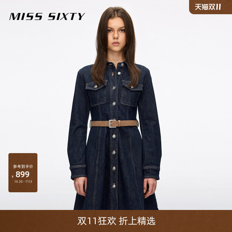 Miss Sixty26春夏新款牛仔连衣裙女配腰带复古原色工装A字小个子
