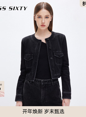 Miss Sixty黑色牛仔外套女圆领利落通勤气质显瘦短款复古设计感