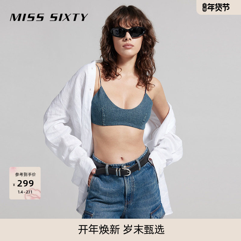 Miss Sixty吊带背心牛仔抹胸单肩带胸垫内搭含醋酸莱赛尔度假风,女装/女士精品,背心吊带,淘宝优惠券,粉丝福利购,淘宝优惠卷