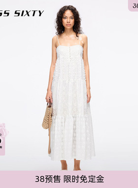 【免定金】Miss Sixty25夏新款吊带连衣裙镂空绣花拼布海边白色