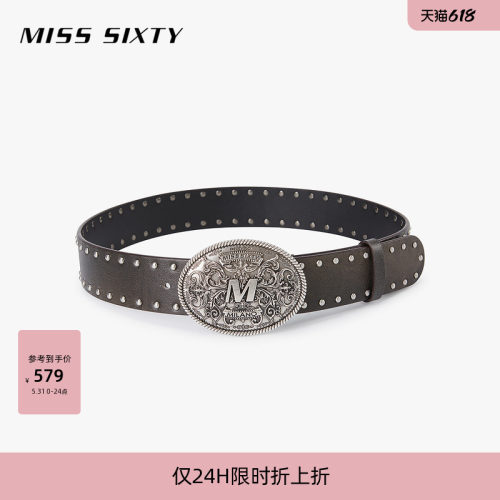 MissSixty立体浮雕扣牛皮腰带