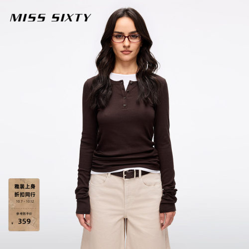 MissSixty含桑蚕丝长袖亨利衫