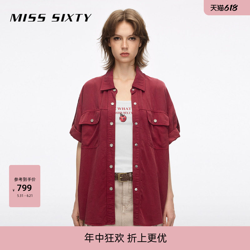 【莱赛尔】Miss Sixty2026夏季新款牛仔衬衫女宽松长款工装风上衣