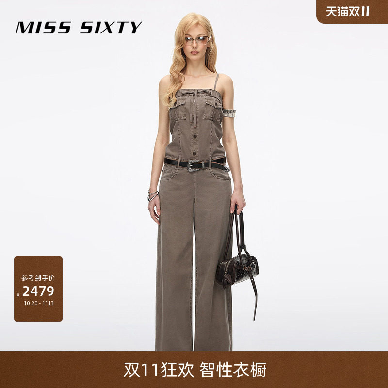 Miss Sixty2026夏季新款牛仔连体裤女复古吊带工装直筒