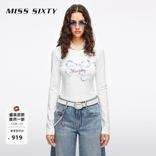 T恤女圆领重工钉珠亮片蝴蝶结修身 新款 显瘦 Sixty2026春季 Miss