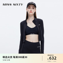 Miss Sixty瑜伽外套女立领修身黑色显瘦运动健身时尚拉链短款上衣