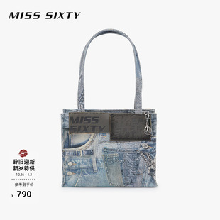 Miss 托特包女帆布牛仔印花复古皮牌设计感单肩 Sixty2025春秋新款