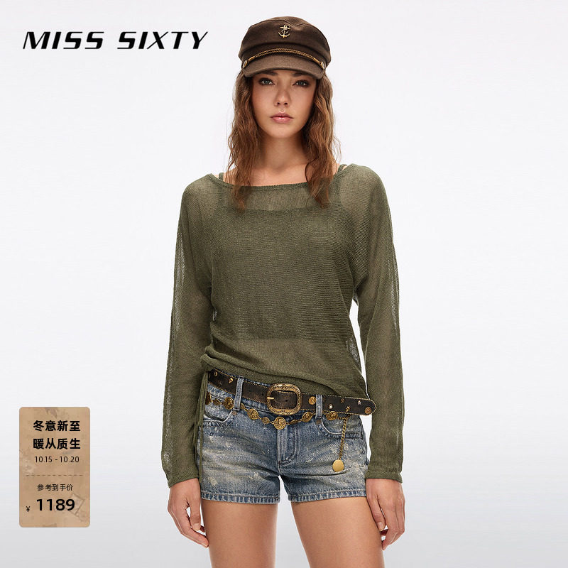 Miss Sixty2026秋季新款针织衫女亚麻配吊带可调节抽绳两件式罩衫