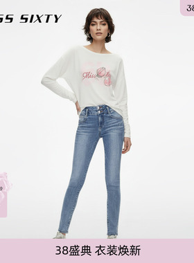 Miss Sixty2026春季新款牛仔裤女双扣高腰磨破紧身提臀显瘦铅笔裤