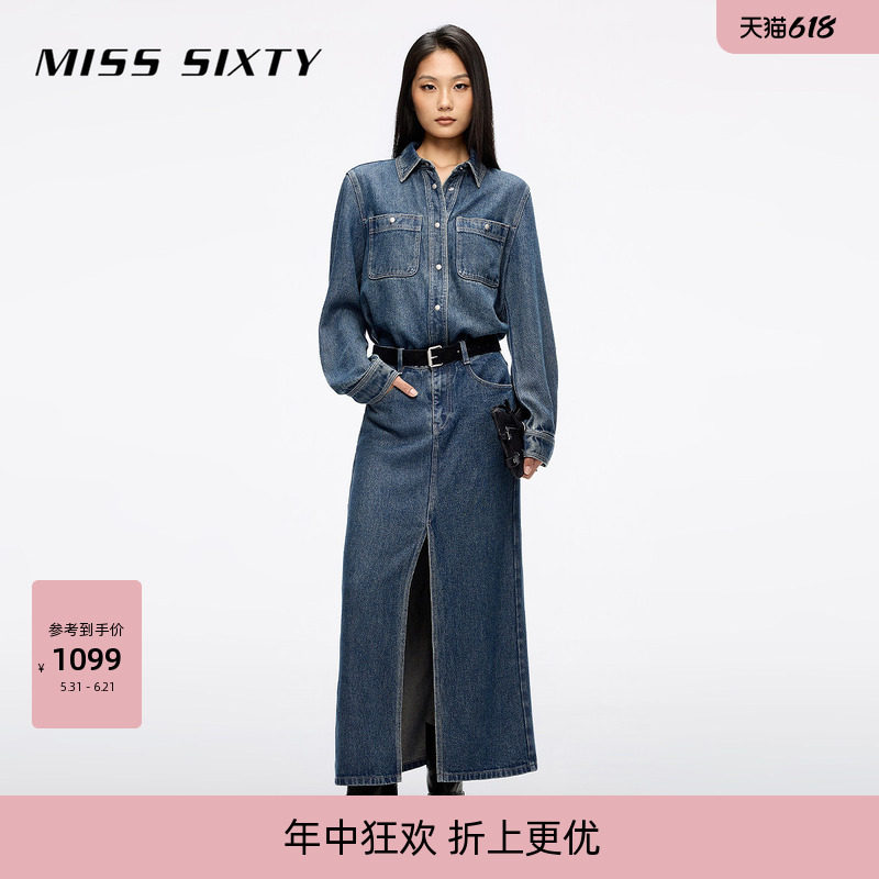 【莱赛尔】Miss Sixty2026春夏牛仔连衣裙女配腰带工装