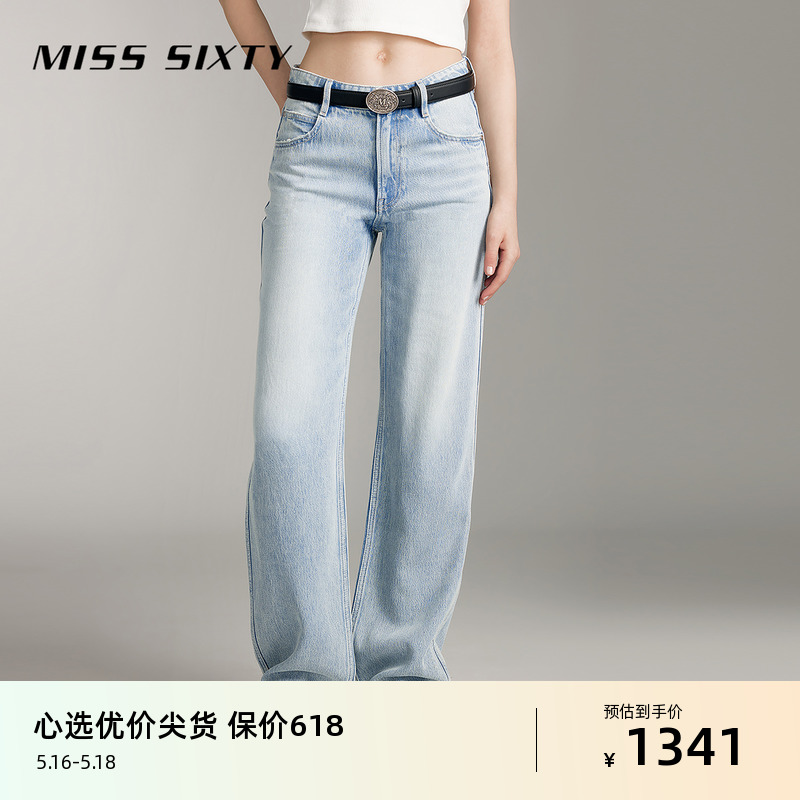 Miss Sixty2024夏季新款牛仔裤含天丝复古磨白直筒裤休闲风百搭