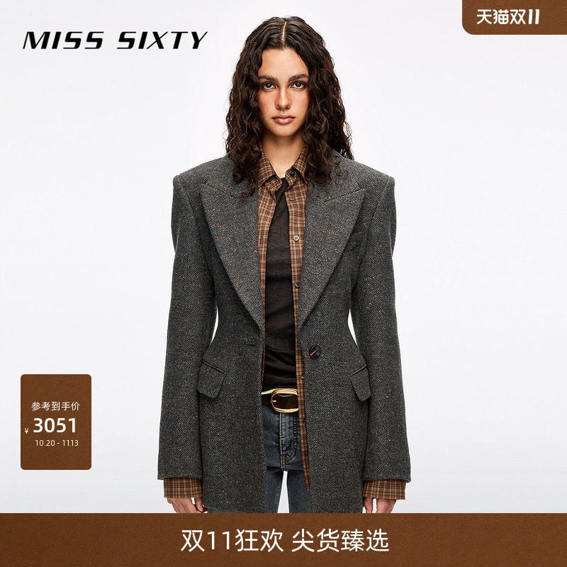 Miss Sixty冬季呢外套外搭女西装翻领一粒扣气质休闲通勤含