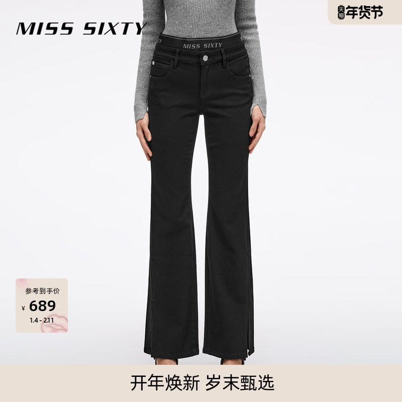 Miss Sixty春秋牛仔裤四面弹小黑裤女复古微喇开衩拼接双腰头显瘦,女装/女士精品,牛仔裤,淘宝优惠券,粉丝福利购,淘宝优惠卷