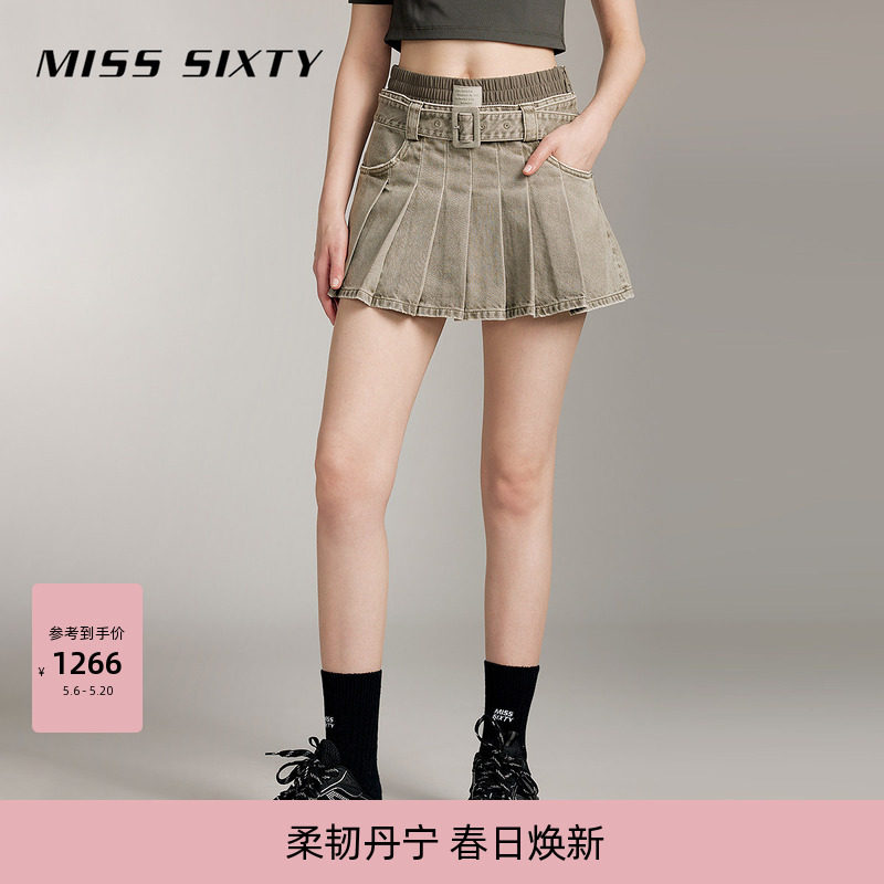 【含汉麻】Miss Sixty半身裙女牛仔短裙复古显瘦拼接腰头百