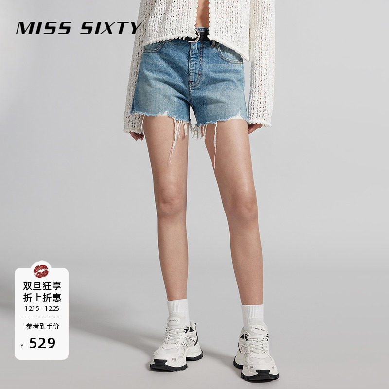 MissSixty浅蓝磨破牛仔短裤