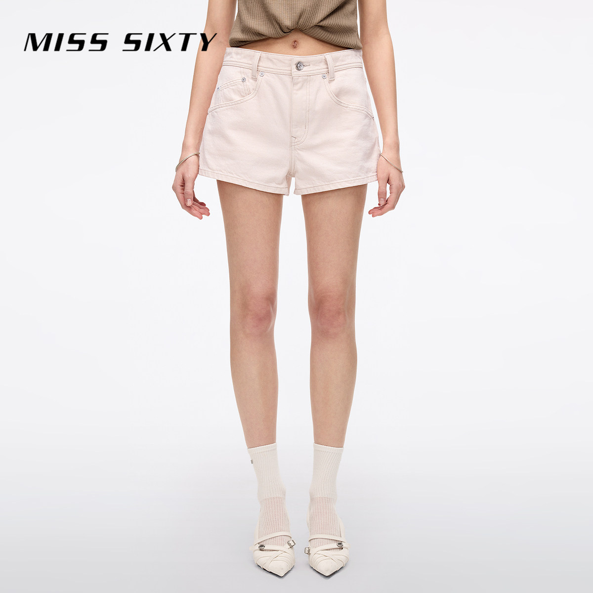 【进口牛仔面料】Miss Sixty2025夏季新款米白牛仔短裤