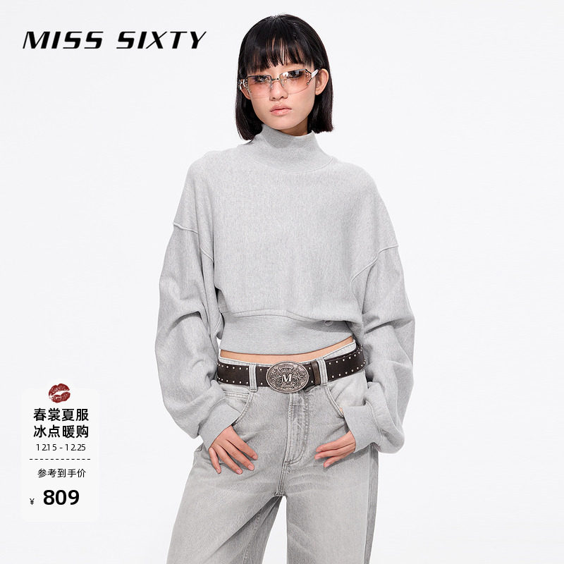 MissSixty半高领格雷灰短款卫衣