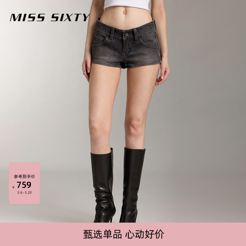 【进口牛仔面料】Miss Sixty牛仔裤女低腰超短裤解构口袋设