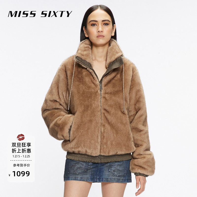 【保暖90鸭绒】Miss Sixty冬季毛绒羽绒服女仿皮草立领老