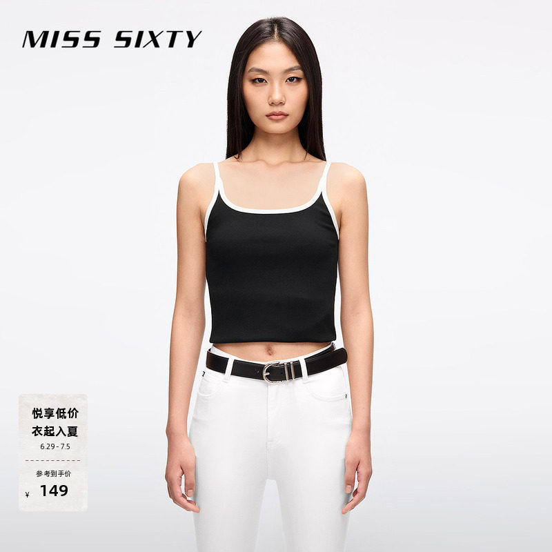Miss Sixty2026夏季背心吊带女撞色刺绣字母修身短款外