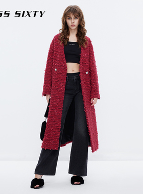 Miss Sixty羊毛呢大衣女配腰带轻奢高级感老钱风大红色长外套