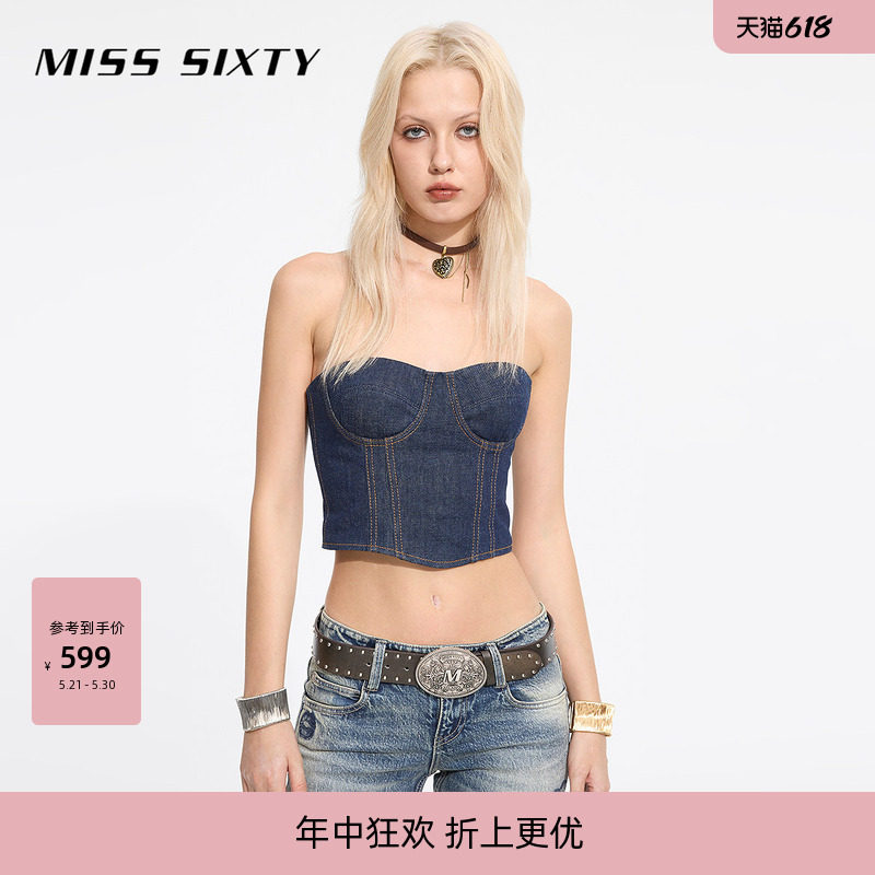 Miss Sixty2026春夏牛仔抹胸性感辣妹胸衣式短款上衣复