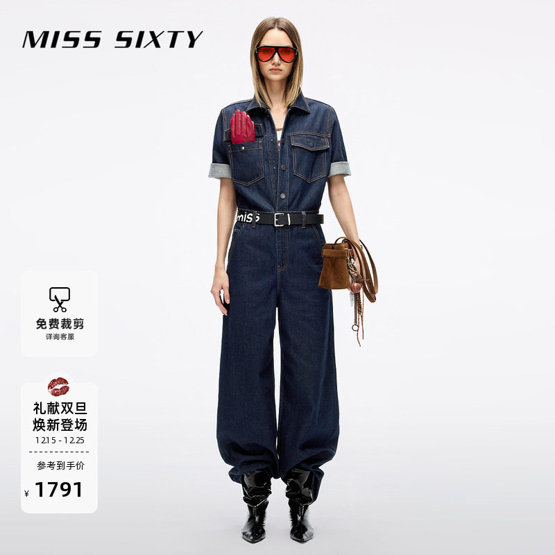 Miss Sixty2025秋季新款牛仔连体裤女复古工装风宽松高