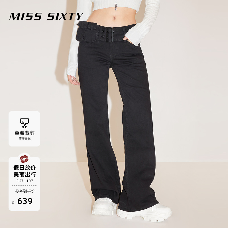 MissSixty宽腰带设计微喇小黑裤