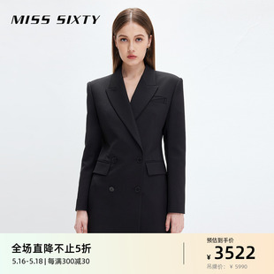 连衣裙高级感女小黑裙气质垫肩短裙通勤 裙黑色长袖 Sixty西装 Miss