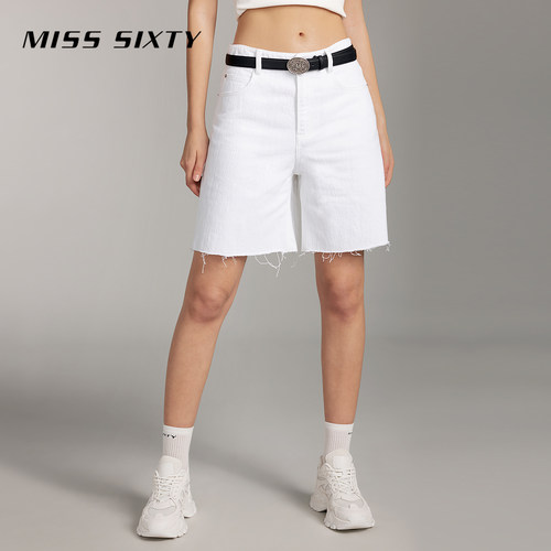 MissSixty白色高腰磨破牛仔短裤