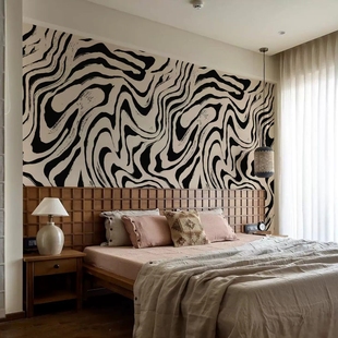 黑白线条艺术墙布客厅沙发背景墙壁纸民宿餐厅卧室复古高级感壁布