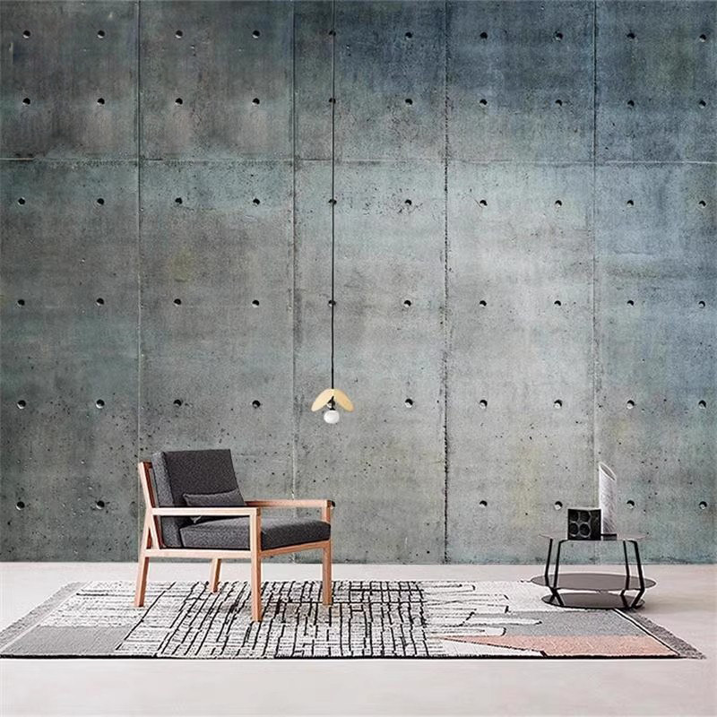 3D灰绿色水泥墙纸清水混凝土方格背景墙布复古餐厅工业风loft壁纸