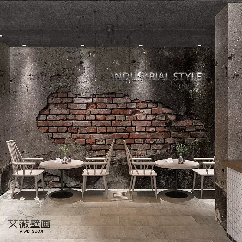 复古怀旧水泥砖纹墙壁纸工业风酒吧墙面装饰壁画火锅店餐厅3d墙纸