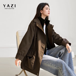 中长款 新款 宽松收腰加棉保暖显瘦外套 棉服女2025冬季 复古军绿工装