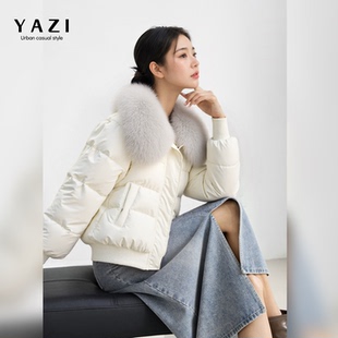 真狐狸毛领短款派克羽绒服女2025冬新款小个子显瘦保暖白鸭绒外套
