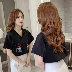 速发复古刺版2021春秋新款韩宽绣松设计感小众衬衣灯笼袖上衣潮