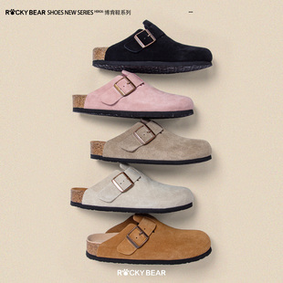 2026新款牛反绒厚底软木真皮包头勃肯拖鞋女款半包鞋真皮博肯鞋女